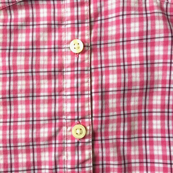 Banana Republic Plaid Oxford Shirt Women XS 0 2 Cotton Button Up Top Pink White‎ - Picture 5 of 5